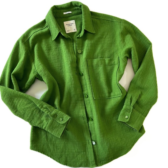 Abercrombie & Fitch Tops - Abercrombie & Fitch Oversized Green Woven Shacket Button Down Shirt Womens Small